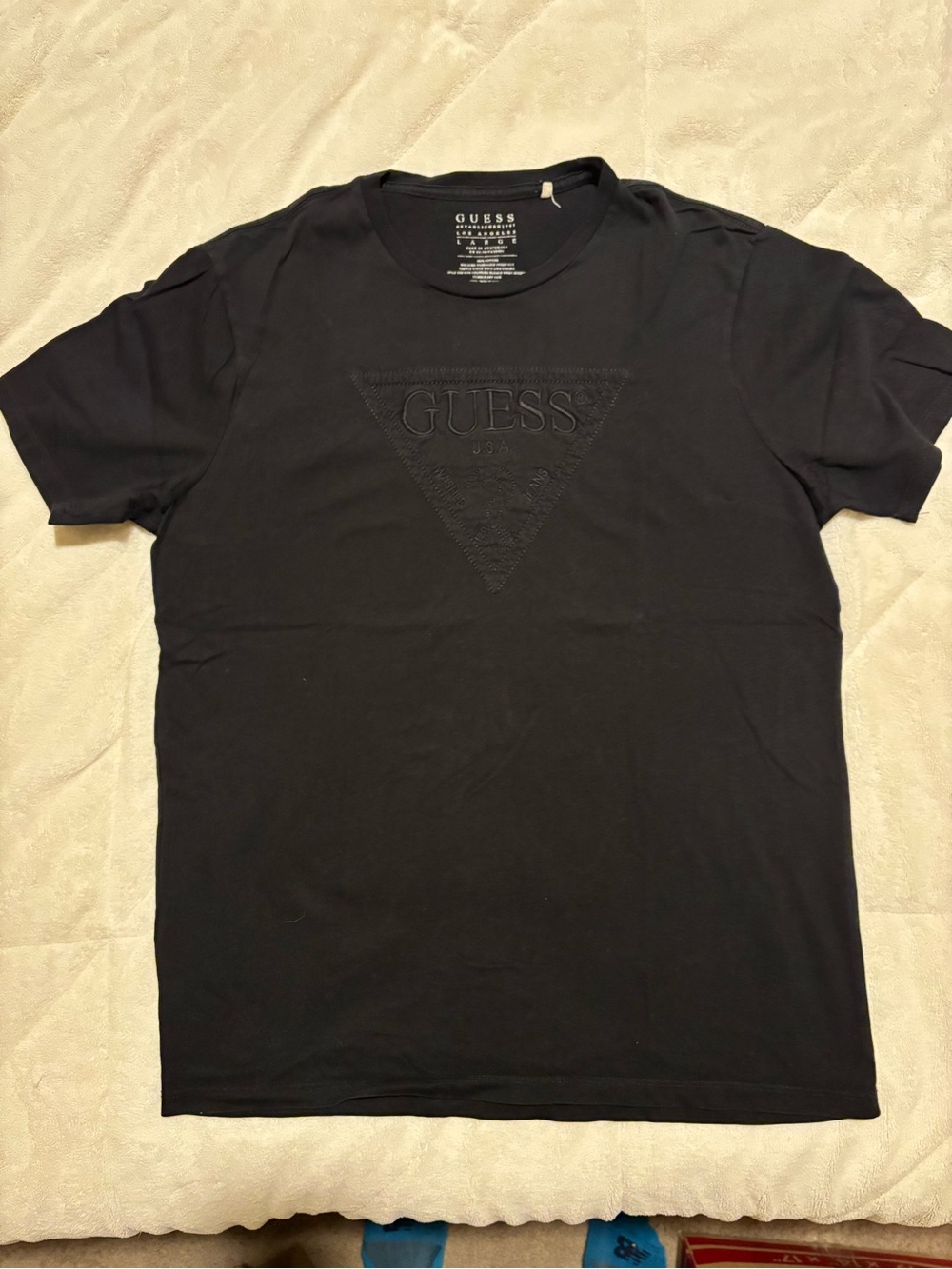 GUESS Black Embossed Triangle Logo Short Sleeve Tee
